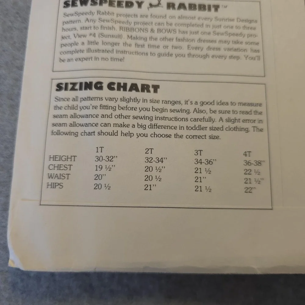 Sunrise Designs Ribbons & Bows Toddler Dresses Pattern Sz 1-4 UNCUT Vintage T109